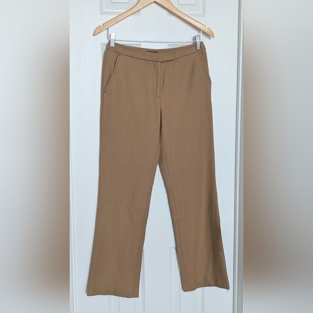 Women's (Small) Tan w/Brown Stitching Accents Lined Wide Leg Pants/Trousers